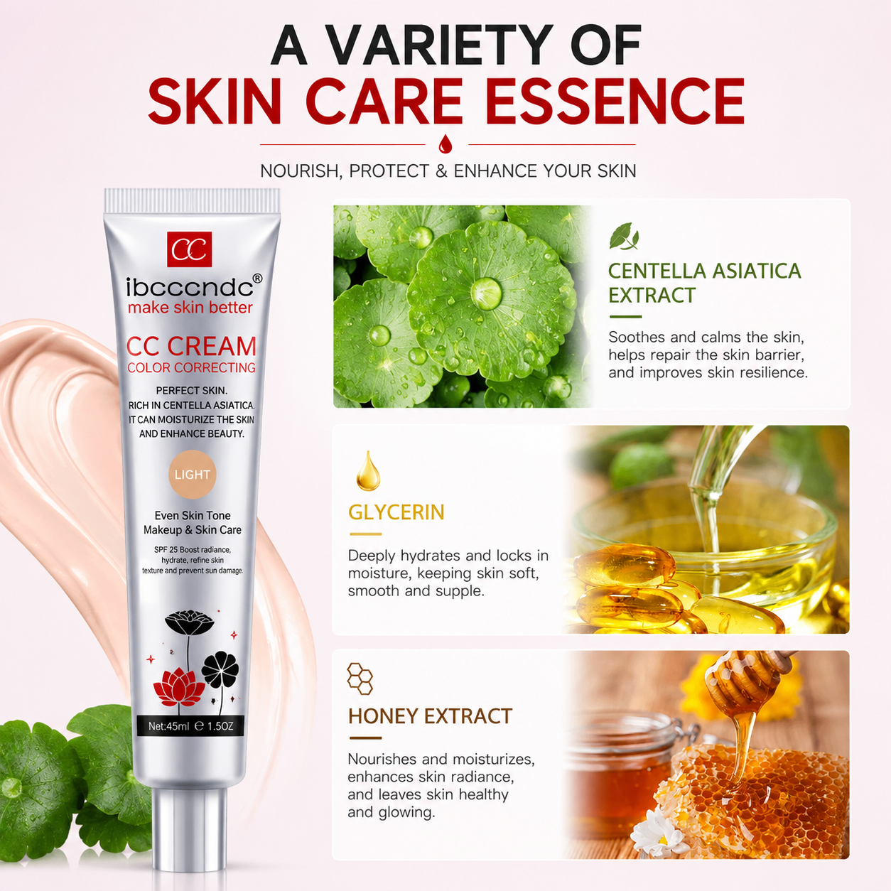 Centella Asiatica CC Cream - Waterproof Color Correcting Makeup with Skin Protection