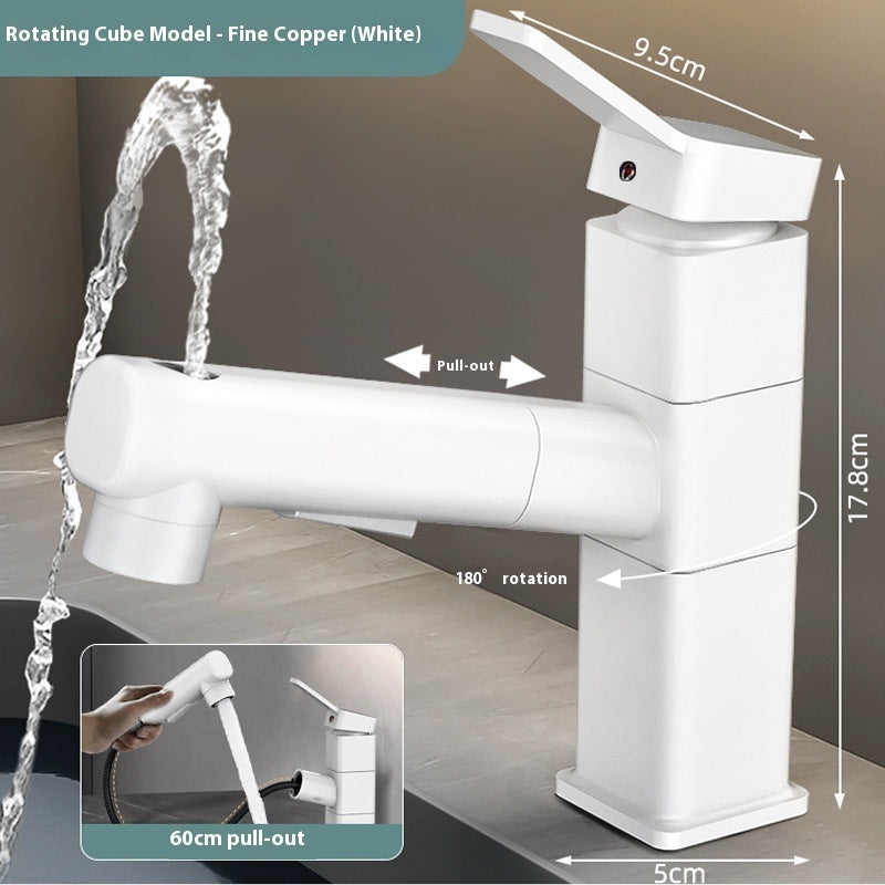 Pull-Out Bathroom Faucet - Modern Copper Alloy Basin Tap with 3-Gear Spray