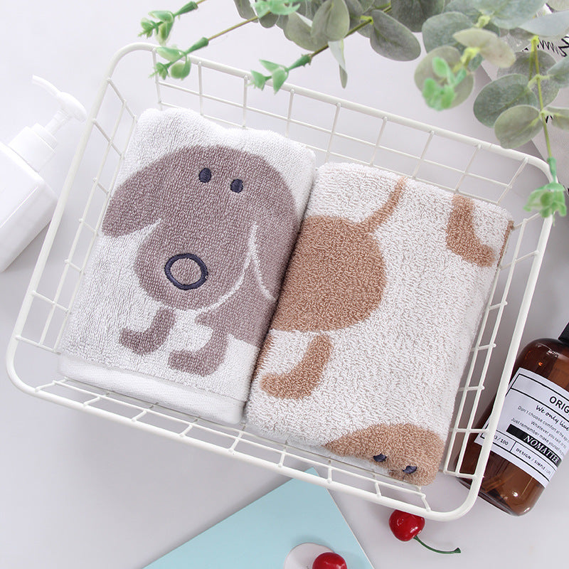 Cartoon Dog Embroidered Face Towel - Soft Cotton Wash Towel 34x72cm