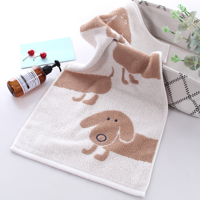 Cartoon Dog Embroidered Face Towel - Soft Cotton Wash Towel 34x72cm
