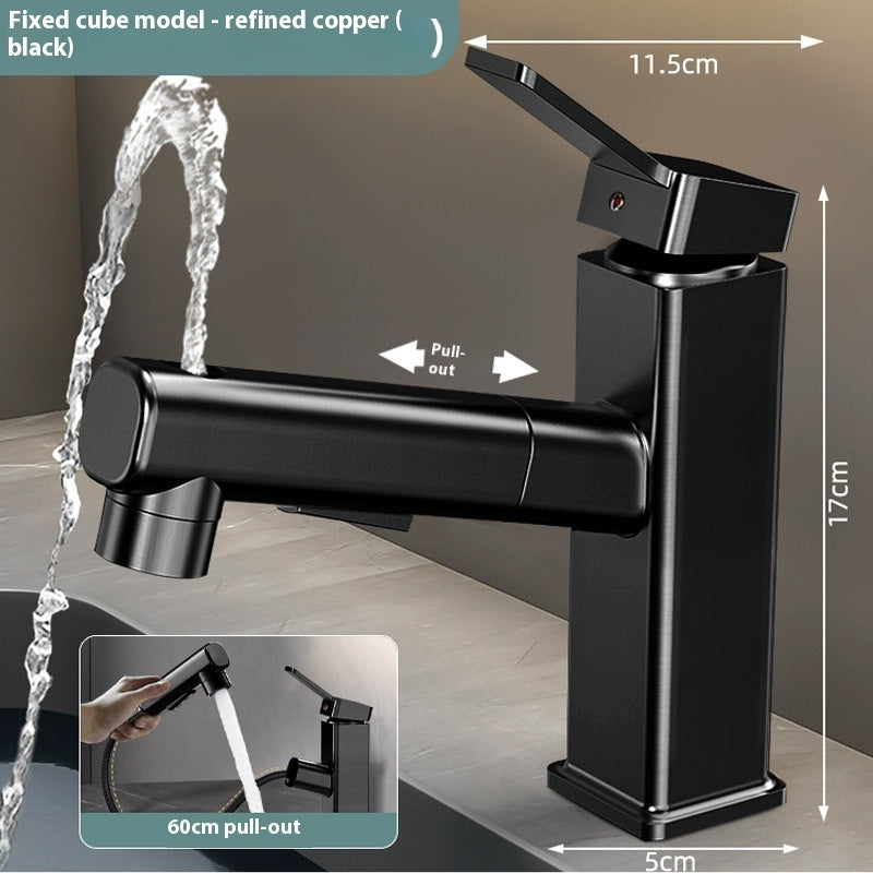 Pull-Out Bathroom Faucet - Modern Copper Alloy Basin Tap with 3-Gear Spray