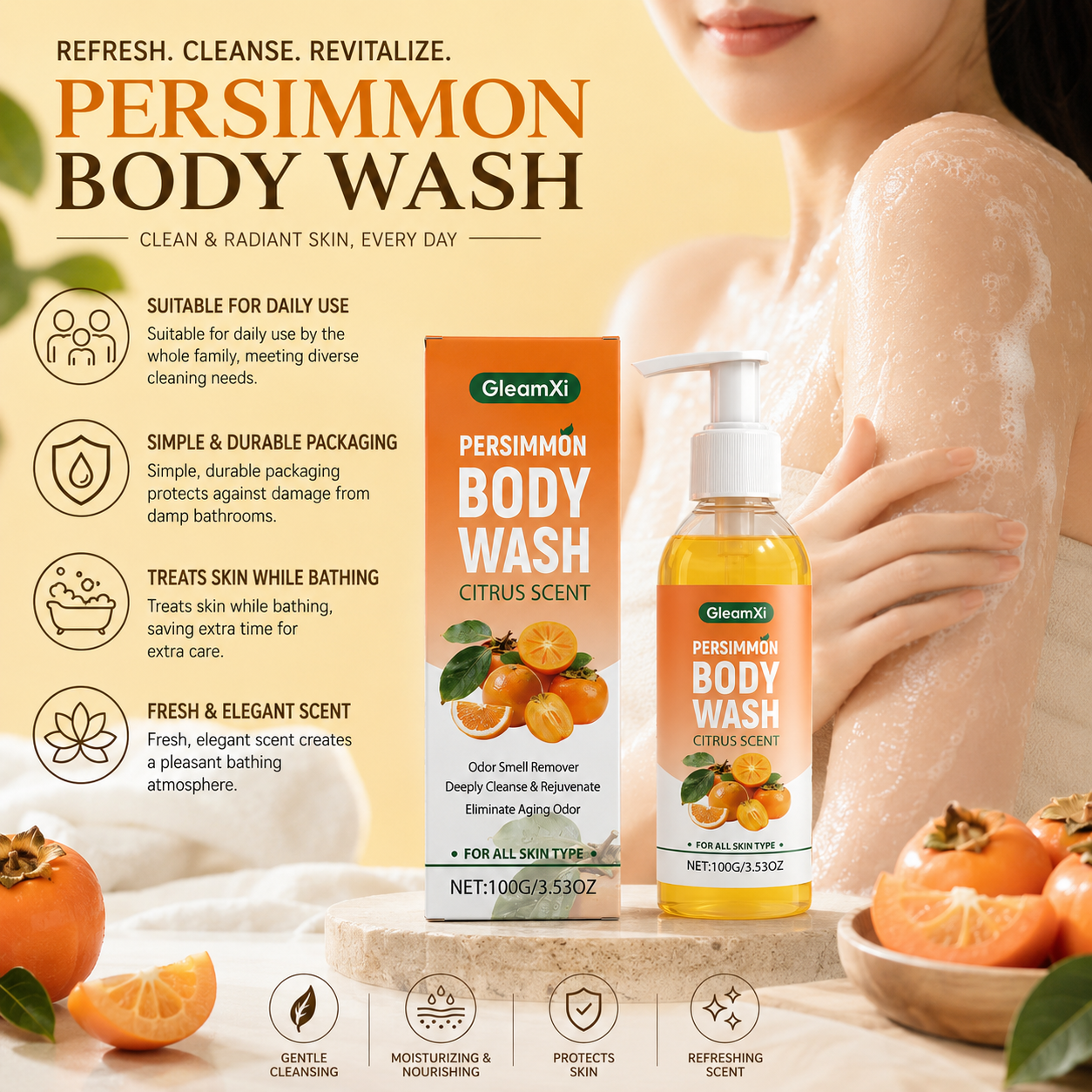 Refreshing Persimmon Body Wash – Natural Glow & Deep Cleanse