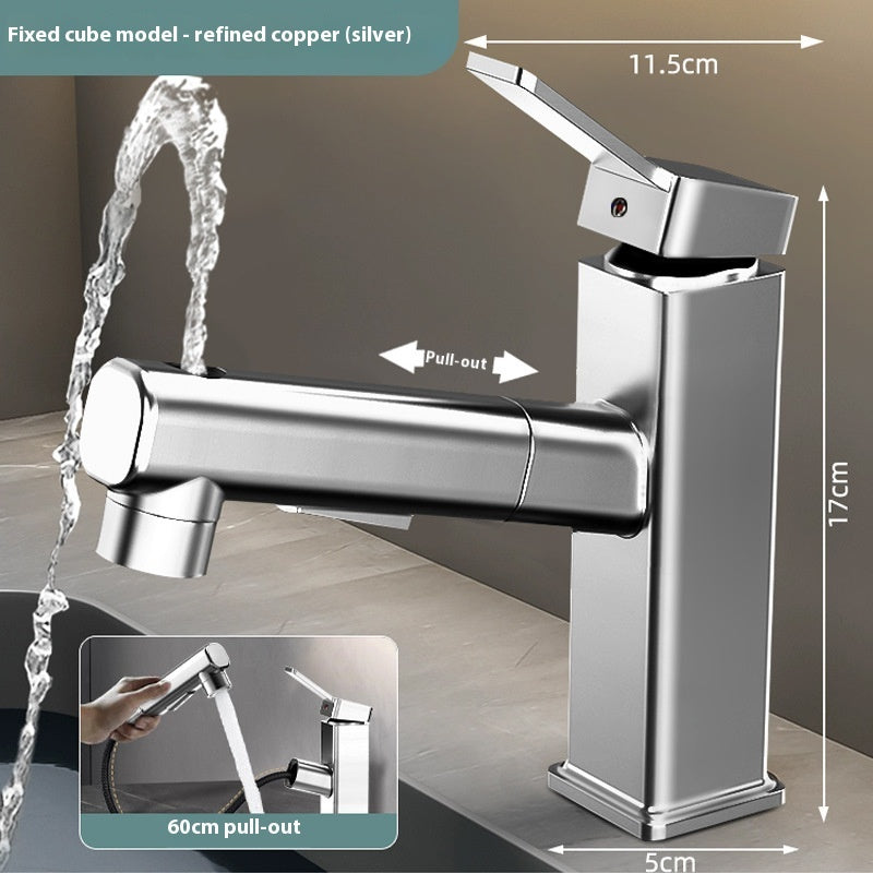 Pull-Out Bathroom Faucet - Modern Copper Alloy Basin Tap with 3-Gear Spray