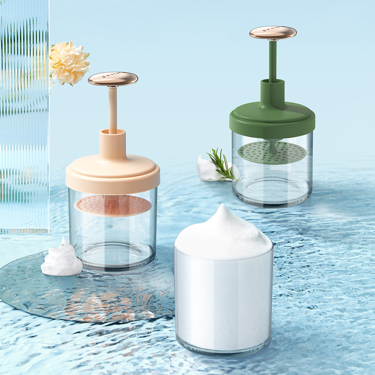 Automatic Face Wash Foam Maker - Press Rebound Facial Cleanser Frother in Pastel Colors