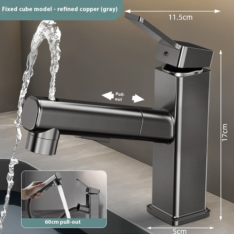 Pull-Out Bathroom Faucet - Modern Copper Alloy Basin Tap with 3-Gear Spray