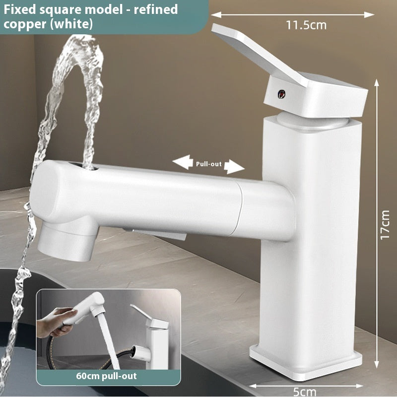 Pull-Out Bathroom Faucet - Modern Copper Alloy Basin Tap with 3-Gear Spray