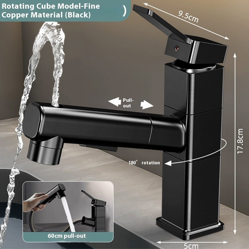 Pull-Out Bathroom Faucet - Modern Copper Alloy Basin Tap with 3-Gear Spray