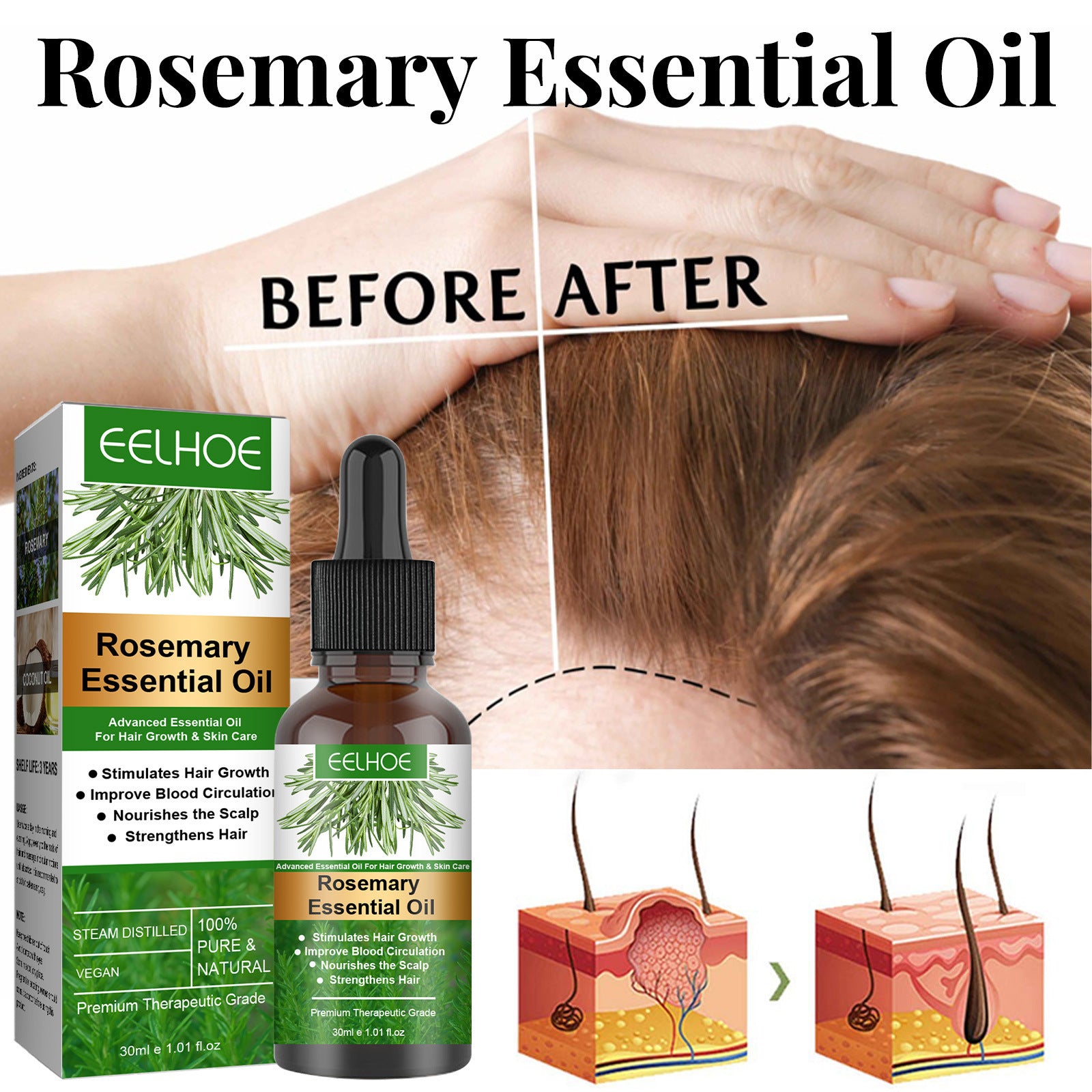 Rosemary Anti-Breakage Hair Care Oil - Nourishing Coconut and Rosemary Formula 30ml