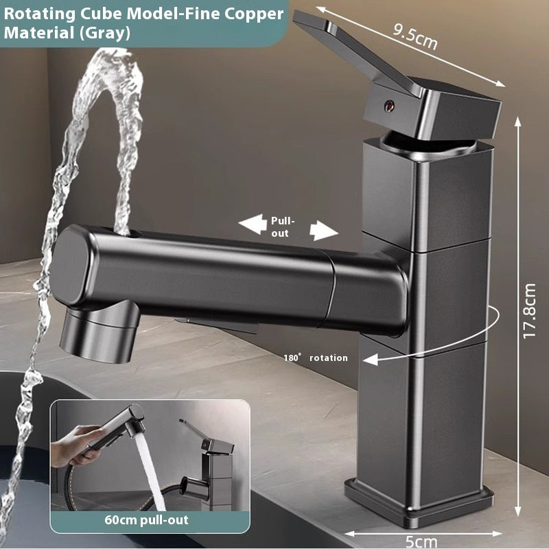 Pull-Out Bathroom Faucet - Modern Copper Alloy Basin Tap with 3-Gear Spray