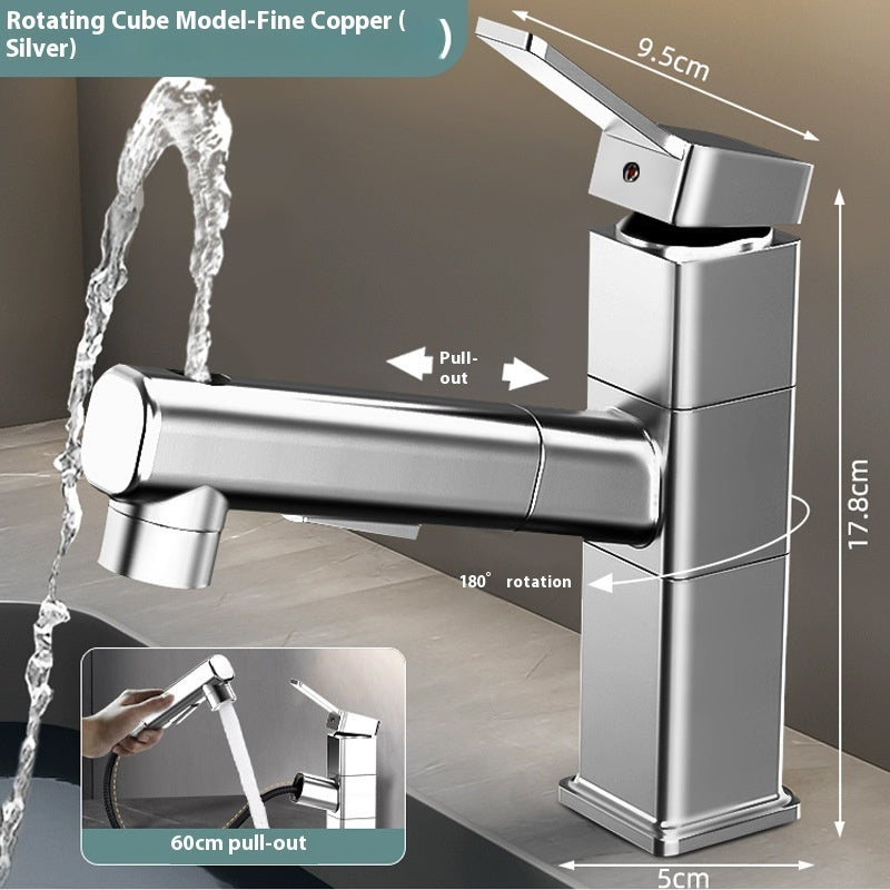 Pull-Out Bathroom Faucet - Modern Copper Alloy Basin Tap with 3-Gear Spray