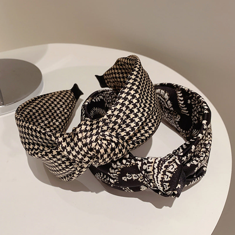 Women's Face Wash Headband - Stylish Plaid and Floral Hair Band for Skincare Routine